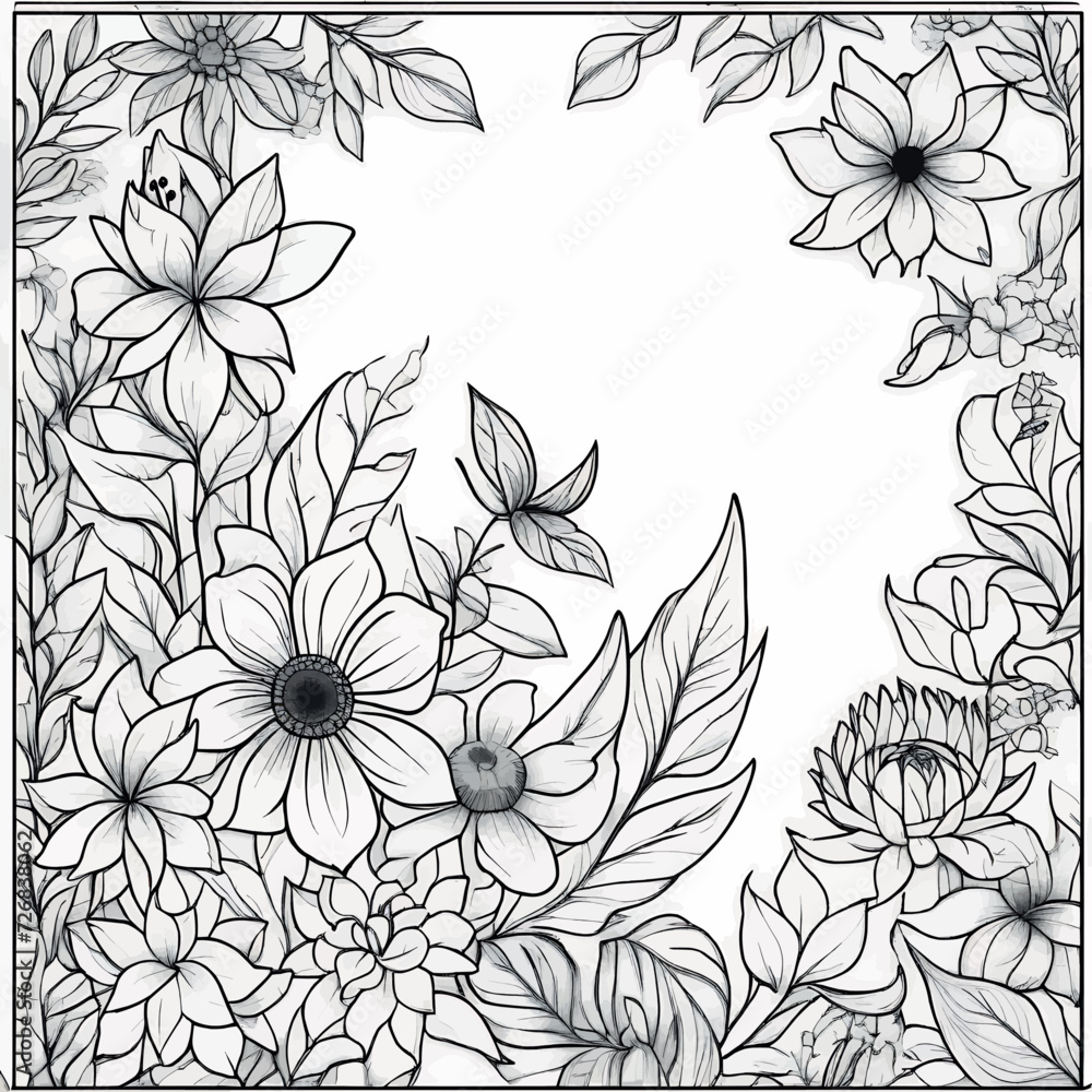 Floral coloring book pages for children and adults