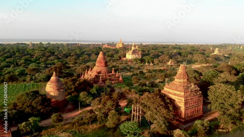 Wallpaper Mural Bagan Myanmar, drone aerial view sunrise with temples and old pagodas at the historical UNESCO site of old Bagan, old city of Bagan Torontodigital.ca