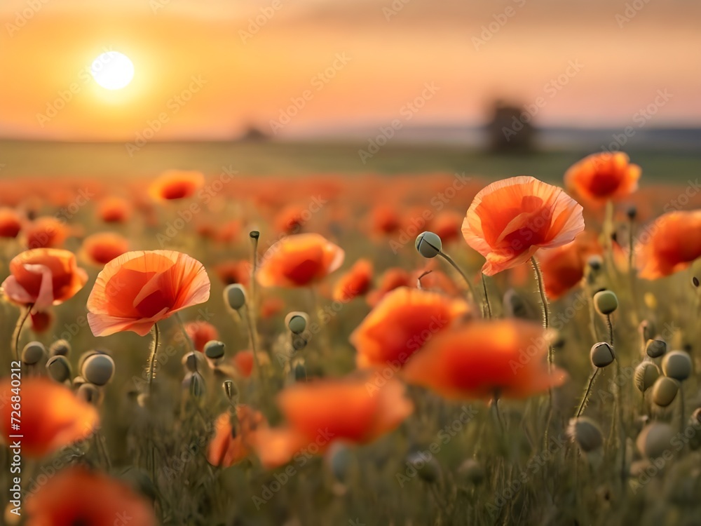 Obraz premium Field of poppies. Photo. Background.