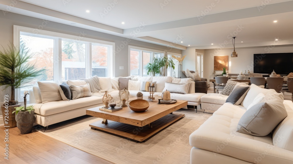 Fototapeta premium Luxury Canadian House Completely Renovated, Furnished and Staged with Basement, Deck, Backyard and Garage for Sale