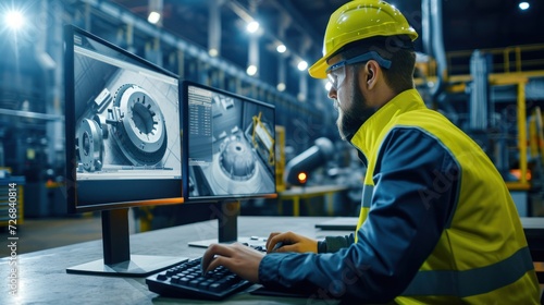 Engineer Working on Computer in Factory Generative AI