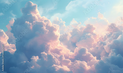 Pastel colored clouds and sky, Generative AI