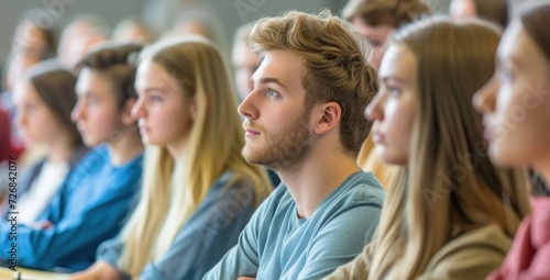 Group of Caucasian University Students Listening to a Lecture Generative AI