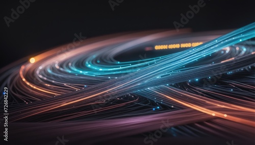 Abstract Glowing Fiber Optics with Bokeh on Dark Background