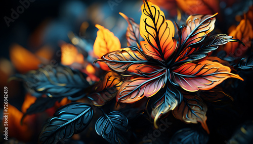 Vibrant autumn leaves create a colorful nature backdrop generated by AI