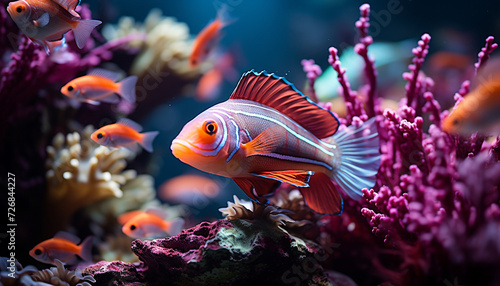 Colorful clown fish swim in vibrant underwater reef generated by AI © Jemastock