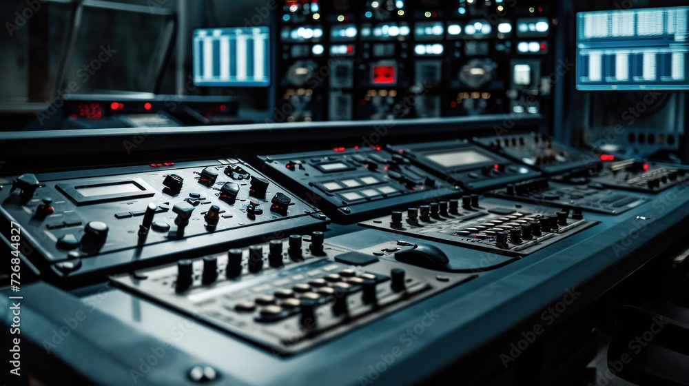 Control Panel in a Sound Studio Control Room Generative AI Control Panel in a Sound Studio Control Room Generative AI
