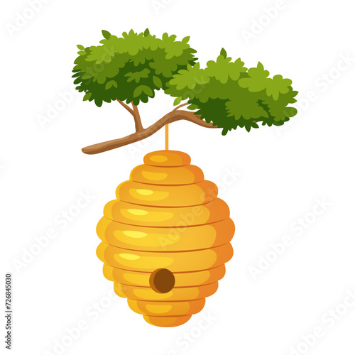 Vector illustration with beehive on tree.	