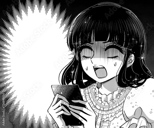昭和マンガ風お嬢様・白目で衝撃を受けるフキダシフレーム