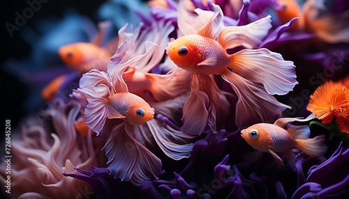 Colorful clown fish swim in vibrant underwater reef generated by AI