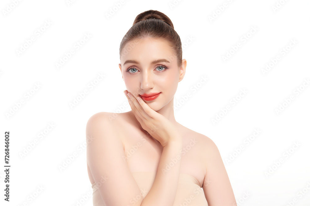 Beautiful young woman with clean fresh skin on white background, Face care, Facial treatment, Cosmetology, beauty and spa, women portrait. Beautiful young woman with clean fresh skin on white background, Face care, Facial treatment, Cosmetology, beauty and spa, women portrait.