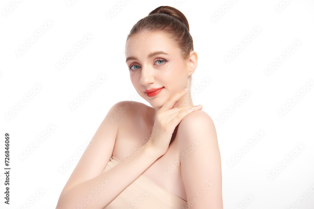 Beautiful young woman with clean fresh skin on white background, Face care, Facial treatment, Cosmetology, beauty and spa, women portrait. Beautiful young woman with clean fresh skin on white background, Face care, Facial treatment, Cosmetology, beauty and spa, women portrait.