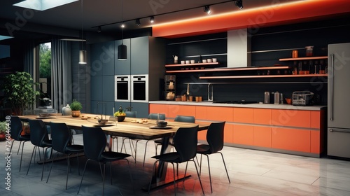 Modern interior of kitchen with stylish furniture