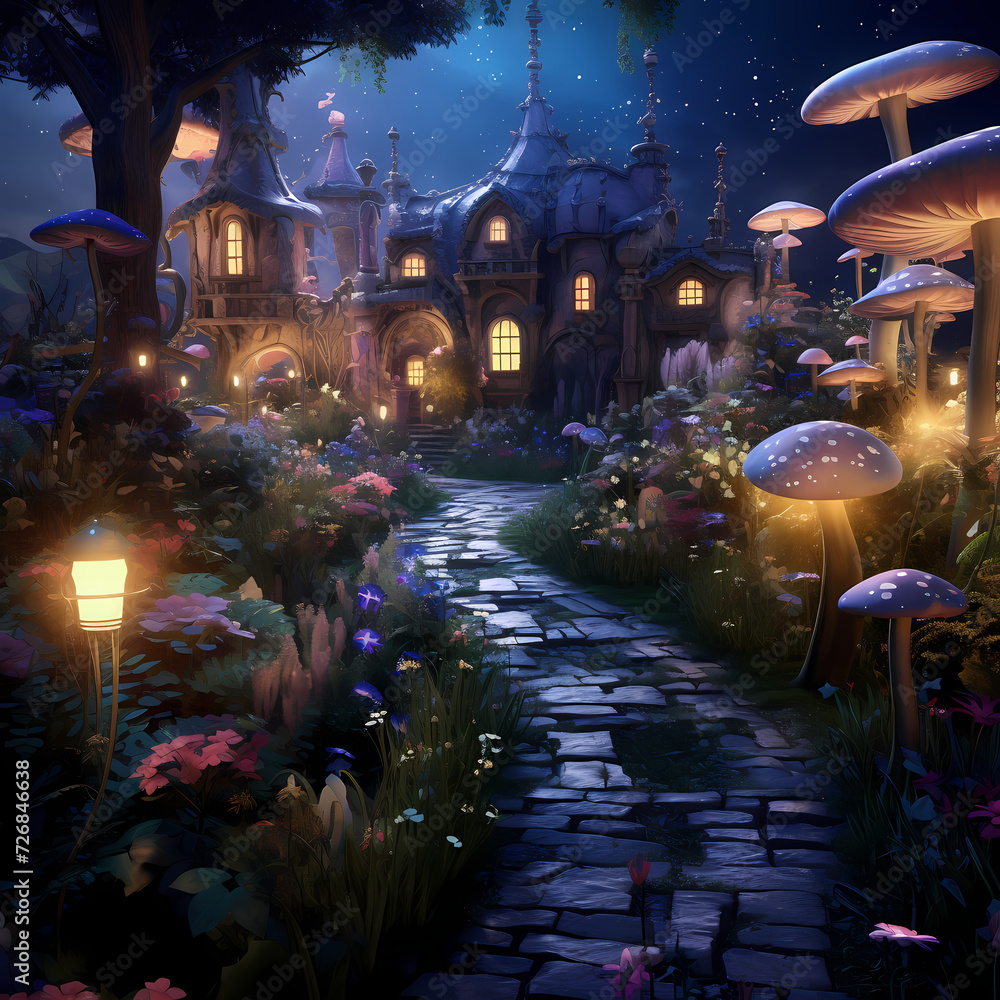 A fantastical garden with flowers that change colours