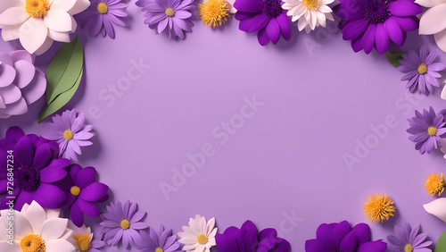 3D flower floral with purple pastel background. Cosmetic or beauty product background for woman's day and mother's day. Copy space floral mockup.