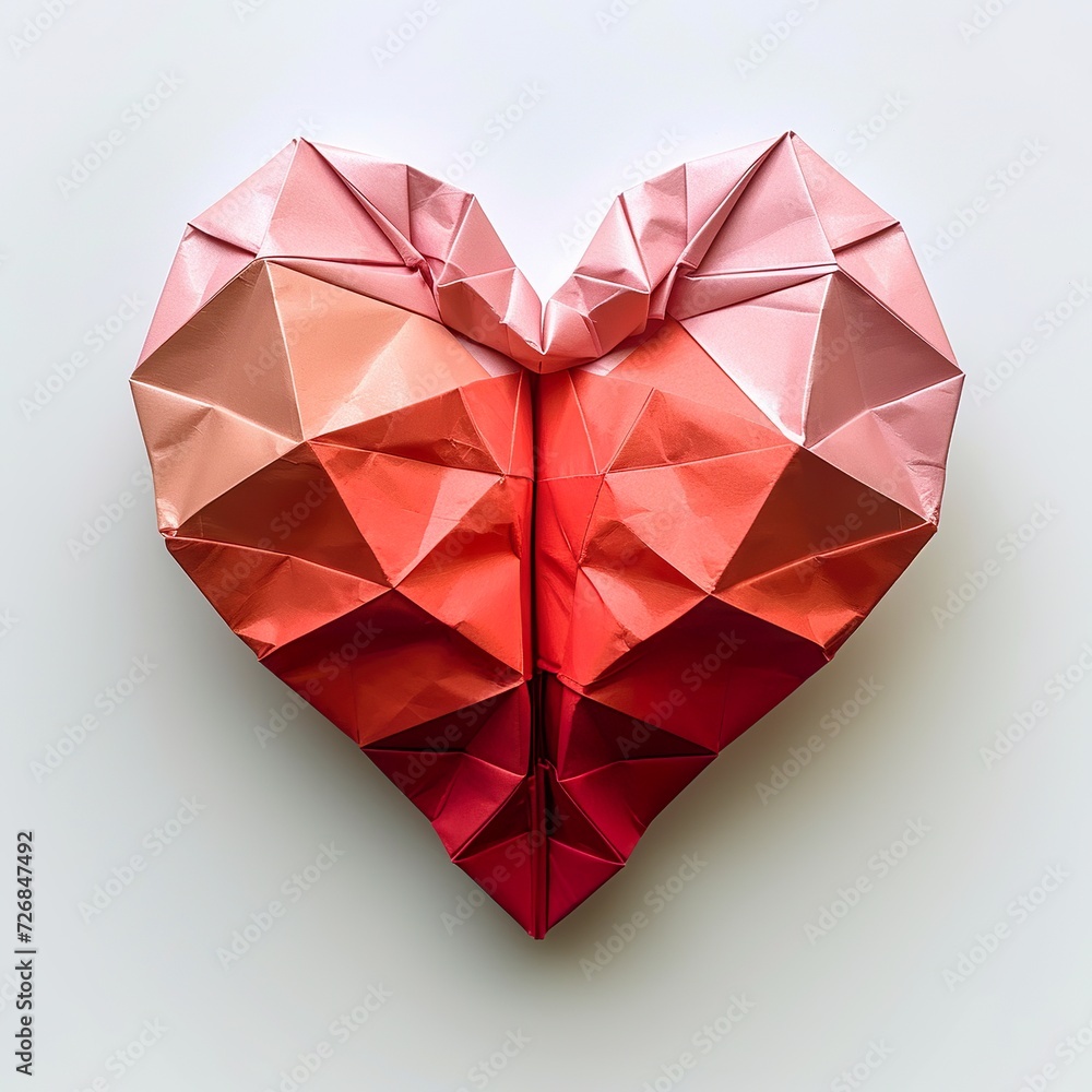 A simple red and pink origami heart in a charming representation of love and affection. Origami heart. A simple red and pink origami heart in a charming representation of love and affection. Origami heart.