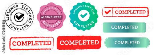completed stamp button seal emblem sign finished success accomplishment process confirm photo