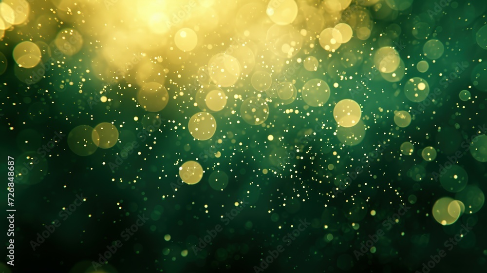 Abstract blur bokeh banner background. Gold bokeh on defocused emerald green background Abstract blur bokeh banner background. Gold bokeh on defocused emerald green background