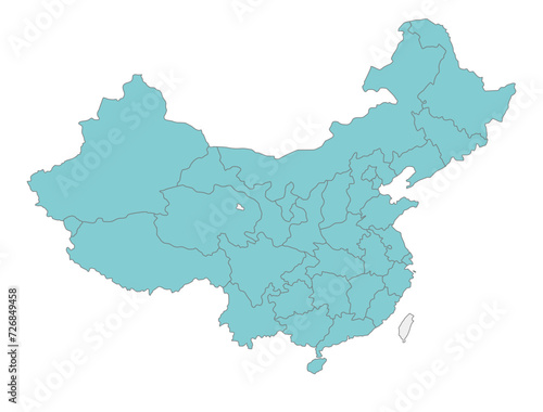 中国と台湾のシンプルな地図、省（市・区）の境界線入り