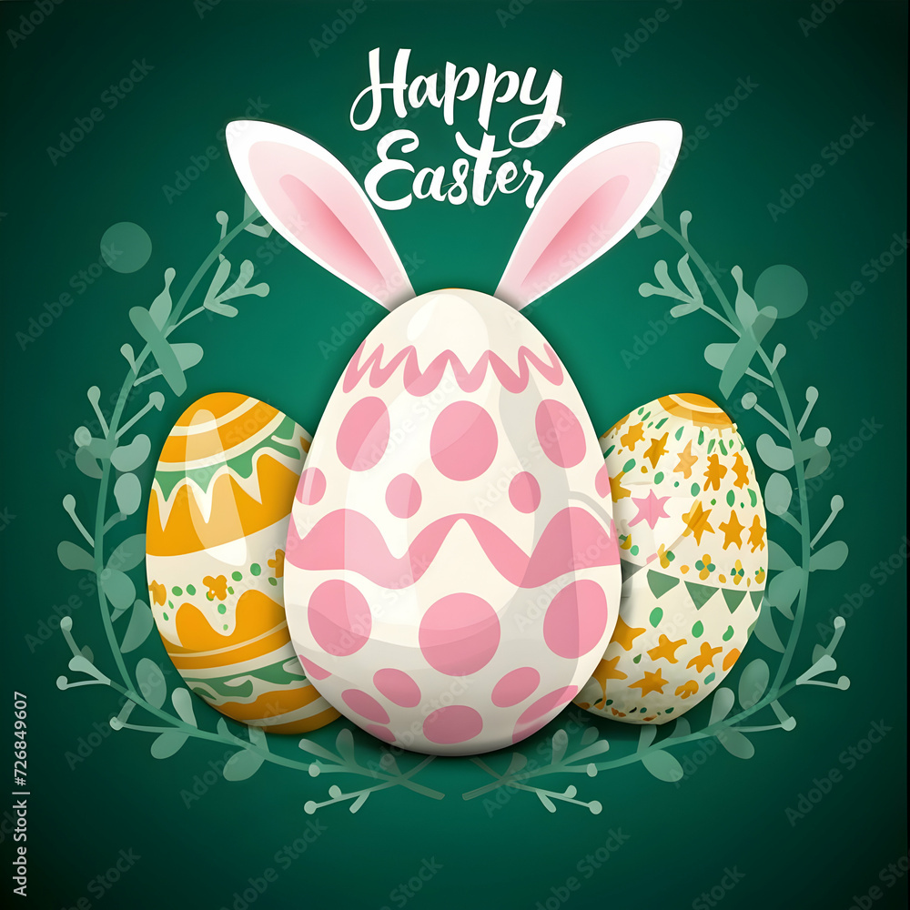 Happy Easter Day. Easter eggs with different texture on white background. Spring holiday. Decorative Easter egg Hunt at Good Friday, Easter Monday vector illustrations Happy Easter Day. Easter eggs with different texture on white background. Spring holiday. Decorative Easter egg Hunt at Good Friday, Easter Monday vector illustrations