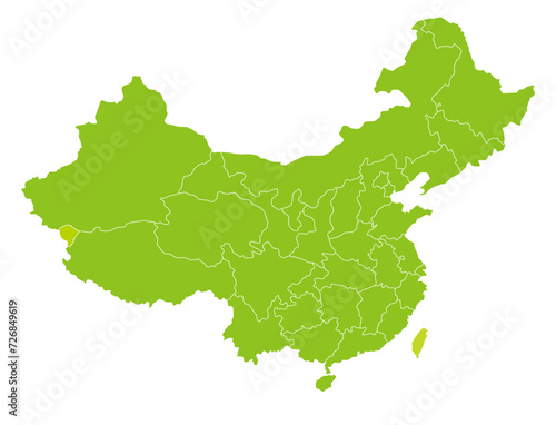 中華人民共和国と台湾のナチュラルな地図、省（市・区）の境界線入り