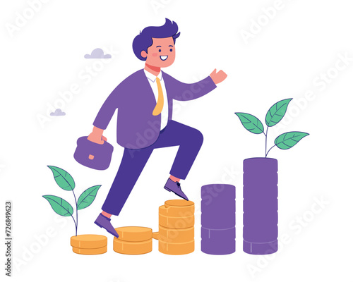 Design of students climb ladder of achievement to reach top of the money pile. scholarships and tuition fees support