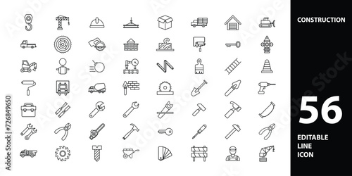 icon set construction for building, carpentier, house, manufacture