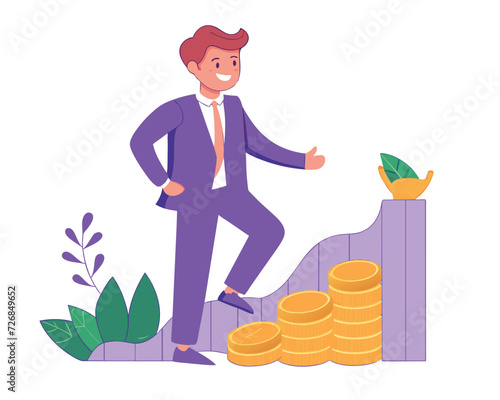 Design of students climb ladder of achievement to reach top of the money pile. scholarships and tuition fees support