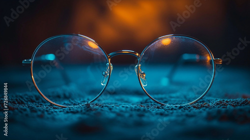 Glasses close-up on a dark background, studio lighting.