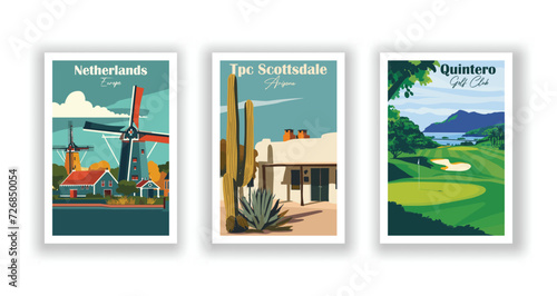 Netherlands, Europe. Quintero Golf Club. Tpc Scottsdale, Arizona - Vintage travel poster. High quality prints