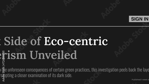 Term 'Eco-centric' highlighted on FAKE headlines news publications. Titles on black background. Can be used for editorial AND non editorial content as everything is 100% fake photo
