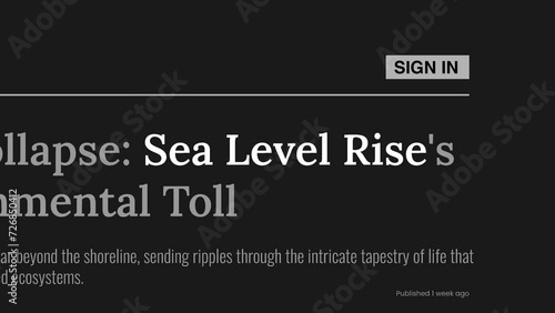 Term 'Sea level rise' highlighted on FAKE headlines news publications. Titles on black background. Can be used for editorial AND non editorial content as everything is 100% fake