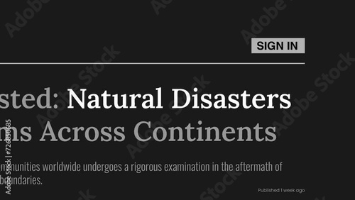 Term 'Natural disasters' highlighted on FAKE headlines news publications. Titles on black background. Can be used for editorial AND non editorial content as everything is 100% fake