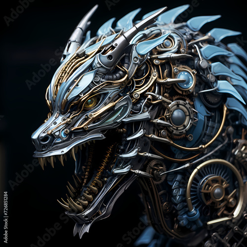 Biomechanical dragon made of gears and wires.