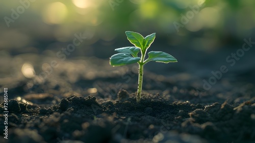 A small plant is seen sprouting out of the ground. This image can be used to depict growth  new beginnings  or nature s resilience