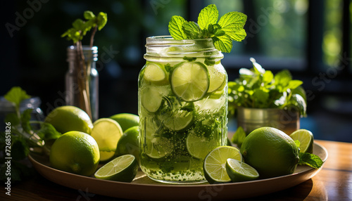 Refreshing summer mojito citrus fruit, mint leaf, ice, and alcohol generated by AI