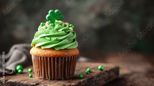 St. Patrick's Day Delight: Delicious Cupcake with Shamrock Green Hat Decoration 