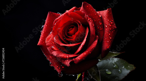 Elegant Dew-Kissed Red Rose on a Dark Background. Symbol of Love and Romance Concept