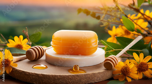 Gentle Elegance: Stock Photos Showcasing Honey Soap Craft - Mock up