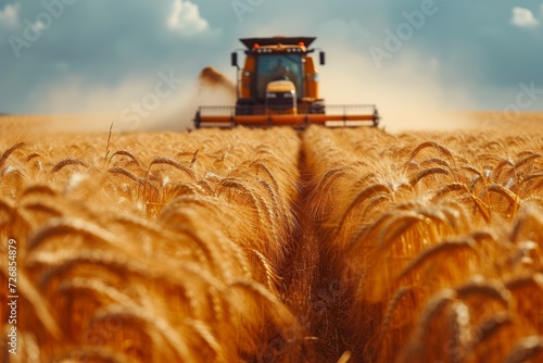 Wheat harvest in the field. Background with selective focus and copy space