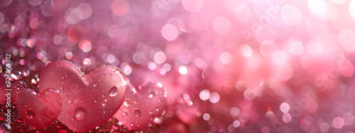 Abstract background with pink hearts bokeh and pink rose gradient, perfect for Valentine's Day and Mother's Day concept, ideal for banners and decorations.