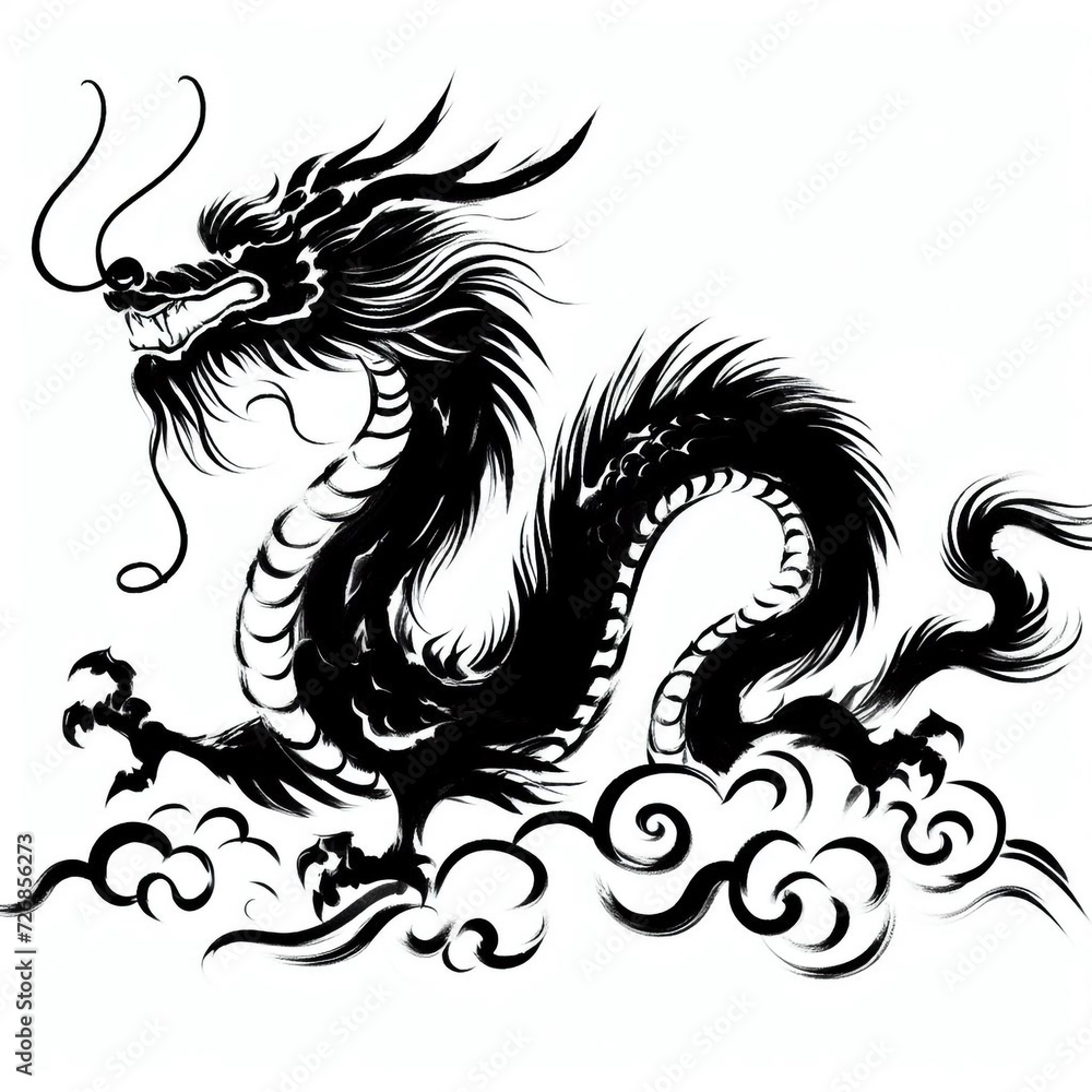 Chinese ink style of dragon zodiac sign with flower lantern asian elements Chinese ink style of dragon zodiac sign with flower lantern asian elements