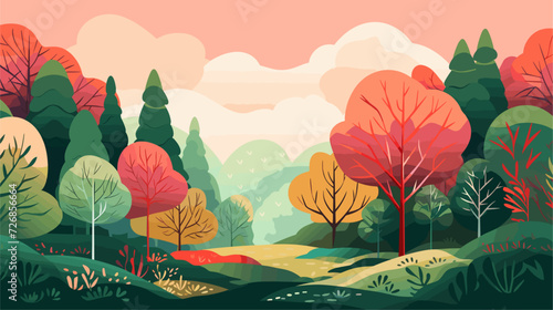 abstract patterns incorporating lush forest elements  portraying the serene and verdant aspects of nature in a colorful vector background. simple minimalist illustration creative