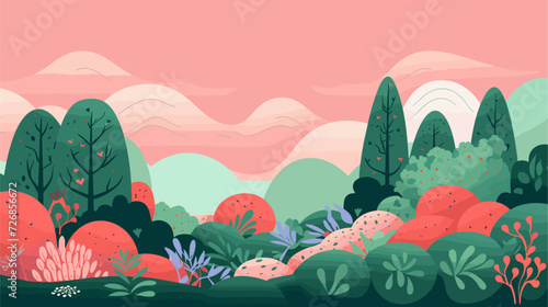 abstract patterns incorporating lush forest elements  portraying the serene and verdant aspects of nature in a colorful vector background. simple minimalist illustration creative