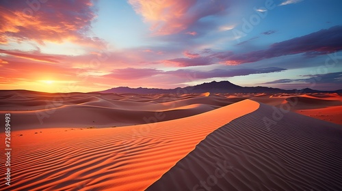 Panoramic view of sand dunes at sunset, Namib desert, Namibia