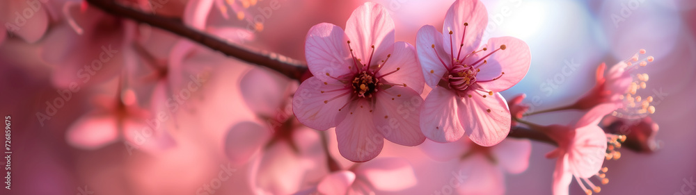 Fototapeta premium Blossoming Beauty: Close-Up of a Pink Cherry Blossom