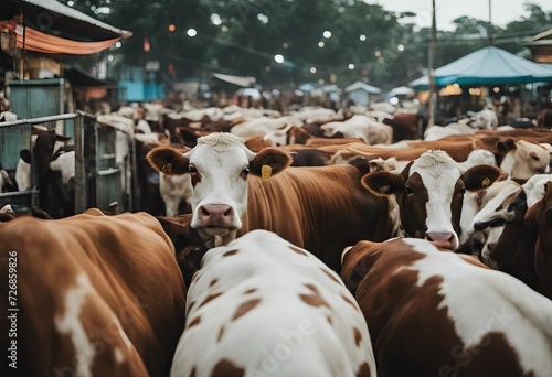 Eid Indonesian eve cows animal market alAdha photo