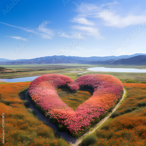 A field of flowers shaped like a giant heart.