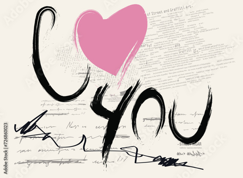  I love you. I heart you. Valentines day calligraphy card. Hand drawn design elements. Handwritten modern brush lettering