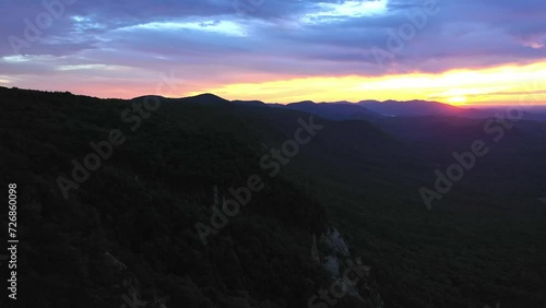 Vivid Sunrise over Mountains near Pretty Place Chapel, Cinematic Drone, Fred W. Symmes Chapel, Cleveland, SC photo